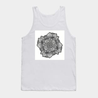 Lined Petal Mandala - Intricate Black and White Digital Illustration - Vibrant and Eye-catching Design for printing on t-shirts, wall art, pillows, phone cases, mugs, tote bags, notebooks and more Tank Top